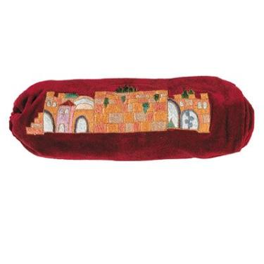Imagem de Suporte para Shofar de veludo Roash Hashanah - vermelho Jerusalém, 25 x 10 cm