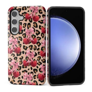 Imagem de Kapadiy Capa para Samsung Galaxy S24 [estampa de leopardo com design de laço de cerejeira] - Proteção dupla híbrida (silicone + policarbonato rígido) à prova de choque, capa protetora para homens e