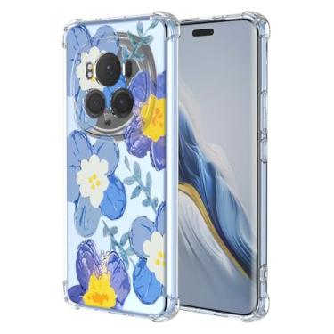Imagem de RRXSYXL Capa para Honor Magic 6 Pro com estampa floral transparente, capa macia à prova de choque para Honor Magic 6 Pro, floral azul