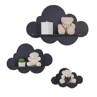 Imagem de Trio De Nichos Modelo Nuvem Em MDF Para Quarto De Bebê 3 Peças (Azul Marinho)