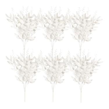 Imagem de 6 peças de flores artificiais de simulação de folhas de salgueiro, arranjo de flores de plantas verdes, buquê faça você mesmo