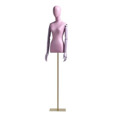 Imagem de Torso de couro para manequim feminino, altura ajustável de 145 a 199 cm, base removível e cabeça de braço giratória de madeira maciça(Purple)