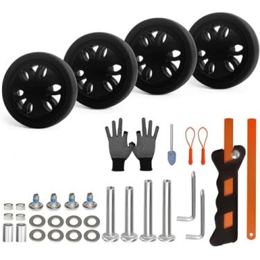 Imagem de ASUNTOM Conjunto De Substituição Rodas Bagagem 4 Peças Diâmetro 2 Pol. Ptu Roda Borracha Ferramenta Reparo Completo Encaixe 6 Mm E 8 Ranhuras Eixo Rolo Suave Flexível Para Mala Giratória Carrinho Bo