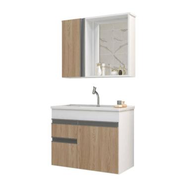 Imagem de Gabinete Armario Para Banheiro Firenze com Espelheira e Cuba