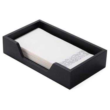 Imagem de Suporte de guardanapo de toalha de hóspedes, suporte de toalha de mão descartável para banheiro, bandeja de suporte de toalha de hóspede de madeira com grande abertura lateral, suporte retangular de