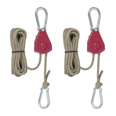 Imagem de PATIKIL 2 peças cabides de corda ajustáveis, 1/20.3 cm x 2.4 m Ratchet Grow Light Hangers Refletivo Reforçado Interno Catraca Engrenagem Ratchets para pendurar caiaque, vermelho