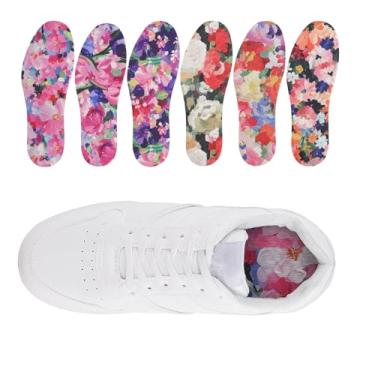 Imagem de LMHCISO 6 pares de meias invisíveis para mulheres, inserções de sapatos, sem meias, antiodor, sem escorregar, solas internas laváveis para mulheres, estampa de crisântemo de flor de cerejeira, tulipa