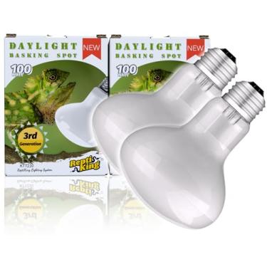 Imagem de ReptiKing Lâmpada de calor para répteis, pacote com 2 unidades de 100 W, lâmpada de dragão barbudo/tartaruga/lagartixa/lagartixa, lâmpada de calor UVA, luz de frade para répteis
