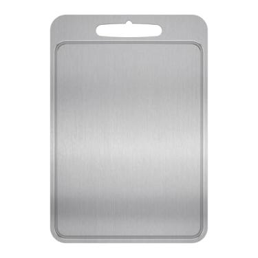 Imagem de Tábua de corte de aço inoxidável, tábua de corte duradoura sem esforço de limpar dupla face, tábua de cortar multiuso, tábua de cortar portátil para cozinhas (34 x 23 cm)