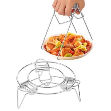 Imagem de Conjunto de cesta de vaporizador expansível para cozinhar a vapor, suporte dobrável, multiuso, prateleira redonda de cozinha para panela de pressão e forno
