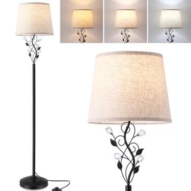 Imagem de Sheeta Candeeiros de piso de 158 cm para sala de estar com lâmpada de LED de 3 temperaturas de cor, luminária de pé para casa de fazenda alta com design de folha rústica, lâmpadas altas para sala de