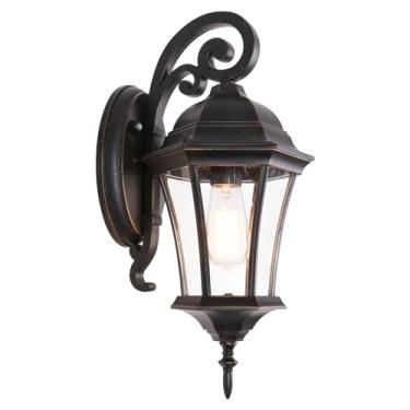 Imagem de GOALPLUS Luminária de parede externa crepúsculo ao amanhecer 45,7 cm de altura bronze antigo com suporte de parede, arandela de parede vintage impermeável com vidro semeado transparente, 1 pacote