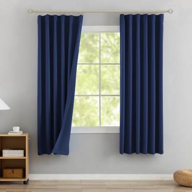 Imagem de DONREN Cortinas blackout plissadas com aba traseira azul-marinho 101,6 cm L x 198 cm C