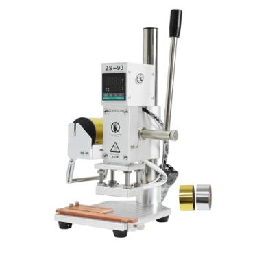 Imagem de ZONEPACK Máquina de gravação digital de 5 x 7 cm Máquina de estampagem de folha quente Carimbo manual basculante para couro PVC PU e carimbo de papel com suporte e escala de papel