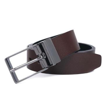 Imagem de Cinto Social Masculino Couro Tradicional Liso Dupla Face Fivela Ajusta