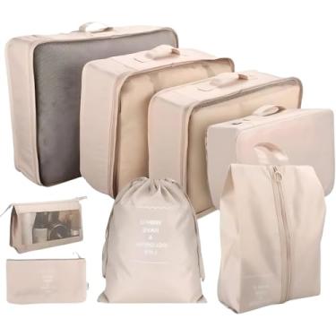 Imagem de Kit Necessaire Organizador de Malas Conjunto Com 8 Peças Dobrável Impermeável Multiuso Bolsas Organizadoras de Roupas, Calçados e Acessórios Unissex Material de Qualidade (bege)
