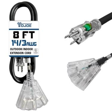 Imagem de YOJOE Extensão de régua elétrica externa 14/3 2 m preta com extensão de 3 pinos com 3 soquetes extensão à prova d'água para