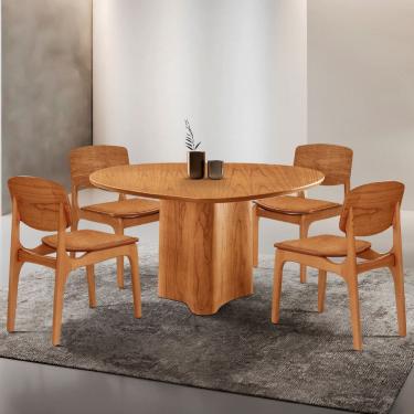 Imagem de Mesa Selene Tampo 135 Laminado com 4 cadeiras Malta Gold Moderna Mobília