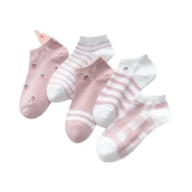 Imagem de Meias Femininas Coloridas com Nervuras Elásticas - 5 Pares de Meias Cu