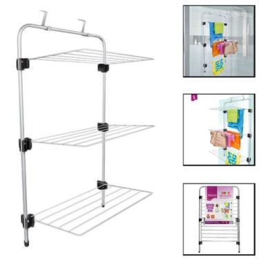 Imagem de Varal de Porta Janela Box de Banheiro Aço Prata 3 Prateleiras Wick Sec