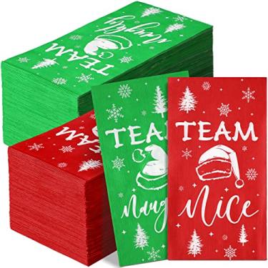 Imagem de Jetec Guardanapos de papel de Natal com 200 unidades, toalha descartável, toalha de mão decorativa de Natal para equipe de banheiro, guardanapos de árvore de Natal agradáveis e travessos para