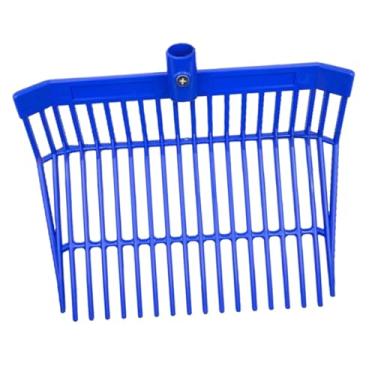 Imagem de IEUDNS Cabeça de garfo para esterco Cabeça de garfo leve 18 dentes angulares Ancinho para esterco de cavalo para limpeza de feno de grama de estábulos, Azul
