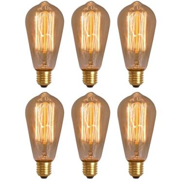 Imagem de Kit 6x Lâmpada Filamento Carbono Retrô Vintage ST64 40W E27 Âmbar Dimerizável (Tensão 110V)