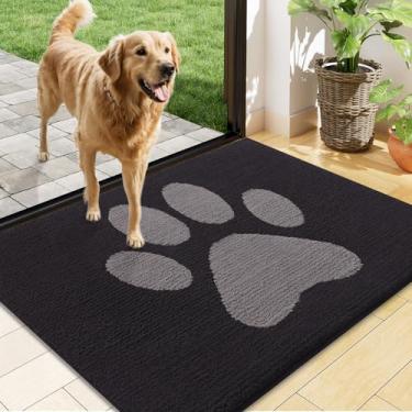 Imagem de Buganda Tapete de porta de cachorro para patas enlameadas, capachos absorventes de sujeira antiderrapante, tapete de baixo perfil lavável para cães de lama, tapete de entrada para piso interno (122 x