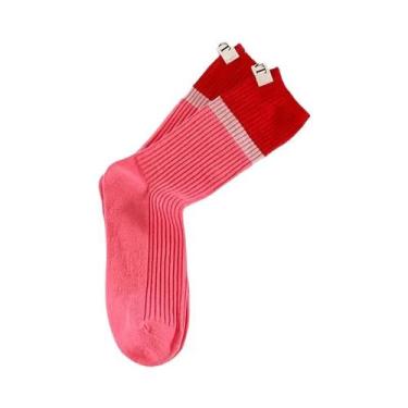 Imagem de Meias De Algodão Femininas De Cano Alto Com Contraste De Cores, Estilo