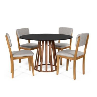 Imagem de Mesa de Jantar Redonda Gabi Pret/Nor com 4 Cadeiras Estofadas Ella Cin