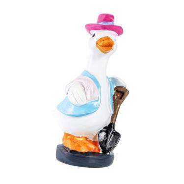 Imagem de Fenteer Estátua de jardim, estatueta de pato, ornamento engraçado para gramado, decoração criativa de jardim, resina para o Natal, caminho ao ar livre, ação, Pá