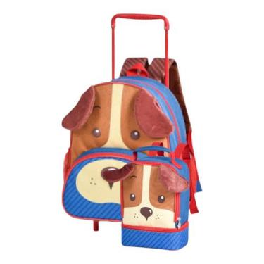Imagem de Mochila Escolar Infantil Rodinhas E Costas Animais + Lancheira Térmica