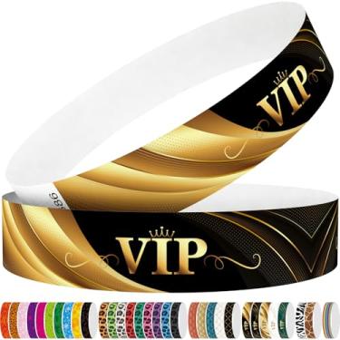 Imagem de WM infinite Pulseiras Tyvek para eventos, pulseiras de papel VIP Color Creative Design 3/4" pacote com 250 para festas, agrupados, formação de equipe e identificação (VIP preto dourado)