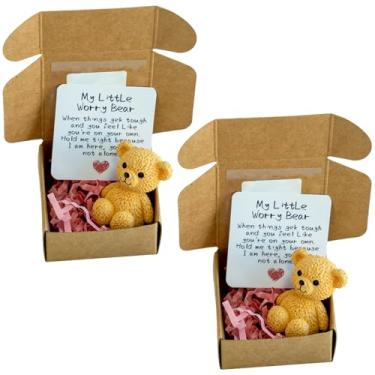 Imagem de My Little Worry Bear com cartões comemorativos - Adorável ursinho de pelúcia em uma caixa com mensagens positivas, presente para amigos, colegas, família e crianças (amarelo)