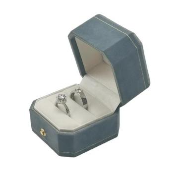 Imagem de Caixa de aliança de casamento WHSLILR Octagon Velvet com tampa articul