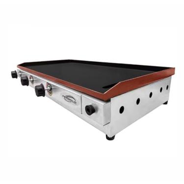 Imagem de Chapa para Lanche Profissional a Gás, 80x40cm, 3 Queimadores, com Coletor de Gordura, Base em Aço Inox