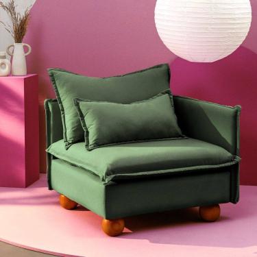 Imagem de Sofá Modular Braço Lateral com Pé Bolinha Sôma Cabecasa Madeiramadeira Verde