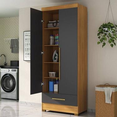 Imagem de Armário Multiuso 2 Portas 1 Gaveta Smart Espresso Móveis Cinamomo/Cinza