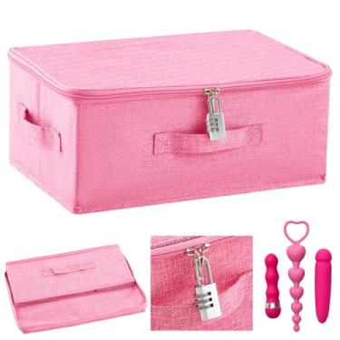 Imagem de Briwooody Bolsa organizadora de brinquedos discreta e bloqueável para adultos, caixa de armazenamento com tampa de zíper 38 x 25 x 16 cm para mulheres e homens, recipiente (rosa)