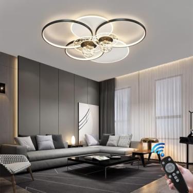 Imagem de Luminária de teto LED moderna redonda com controle remoto 100 cm lâmpada de sala de estar grande acrílico design personalizado iluminação adequada para quarto escritório hotel cozinha lustre