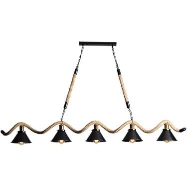 Imagem de Lustre de corda de cânhamo LED E27 Retro Industrial Metal Pendente Lâmpada Restaurante Bar Iluminação - Lustre Suspenso Decoração de Interiores Iluminação para Casa, Decoração Moderna