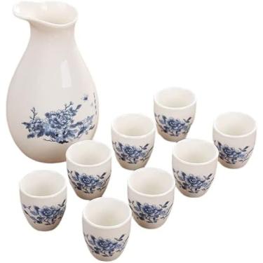 Imagem de Presente para copo de cerveja, conjunto de saquê tradicional, conjunto de saquê, 8 peças conjunto de copo de saquê japonês e garrafa de saquê de cerâmica conjunto de saquê
