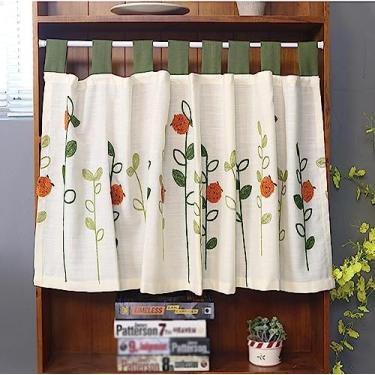 Imagem de RIAAJ Cortina curta de cozinha pequena cortina curta cortina de porta - 1 peça cortina de pano bordada estilo nórdico - meia cortina divisória para estantes de livros, guarda-roupas, armário, L 150 x