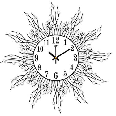 Imagem de EHVYBDX Relógio de parede de strass com moldura de ferro em forma de sol, decoração de casa, sala de estar, quartzo, relógio de parede mudo