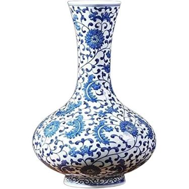 Imagem de Vaso de flores Jingdezhen vaso de cerâmica antigo pintado à mão azul e branco garrafa de porcelana sala de estar decoração de casa vasos de flores decoração de mesa (cinza)