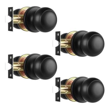 Imagem de Heittis Pacote com 4 maçanetas pretas, maçaneta de porta de passagem, moderna, sem chave, fechadura de porta plana para armário e corredor