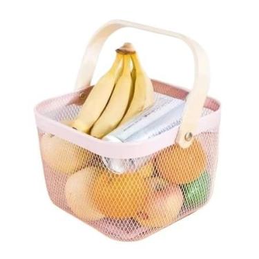 Imagem de Cesto Fruteira Organizador de Utensílios Decorativo Caixa Organizadora Bambu e Inox 20x20/40x24cm(ROSA MÉDIO)