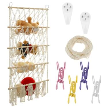Imagem de Prateleira de armazenamento de animais de pelúcia de 4 camadas, rede de pelúcia de grande capacidade, suporte de brinquedo de macramê para berçário, crianças, meninas, meninos, 105 x 52 cm (branco)