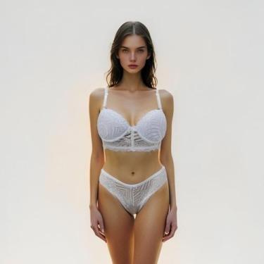 Imagem de Conjunto Renda Isa Com Bojo Branco - Leprechaun, G, Branco