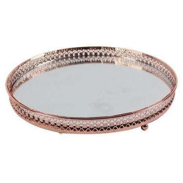 Imagem de Bandeja Redonda Espelhada Decorativa Luxo Cobre 20,5cm Kv0133 - BTC